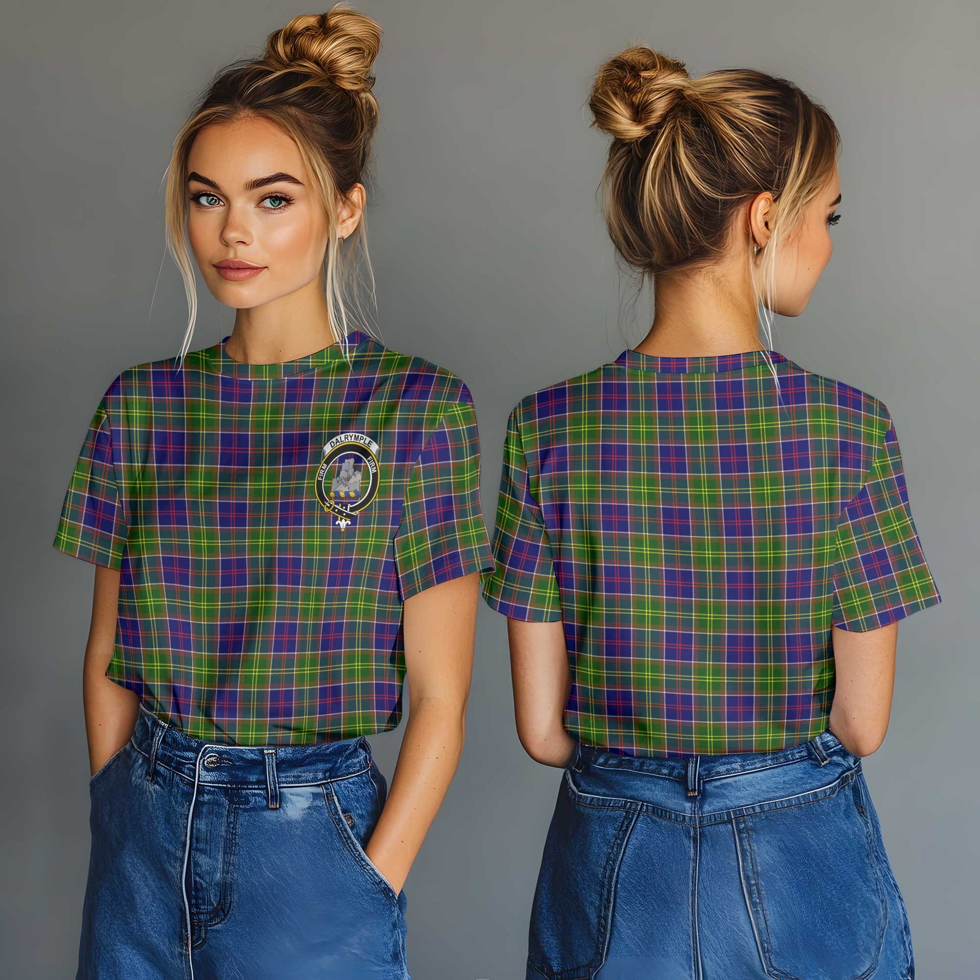 Clan Dalrymple Tartan Women T Shirt Crest And Plaid Basic Style