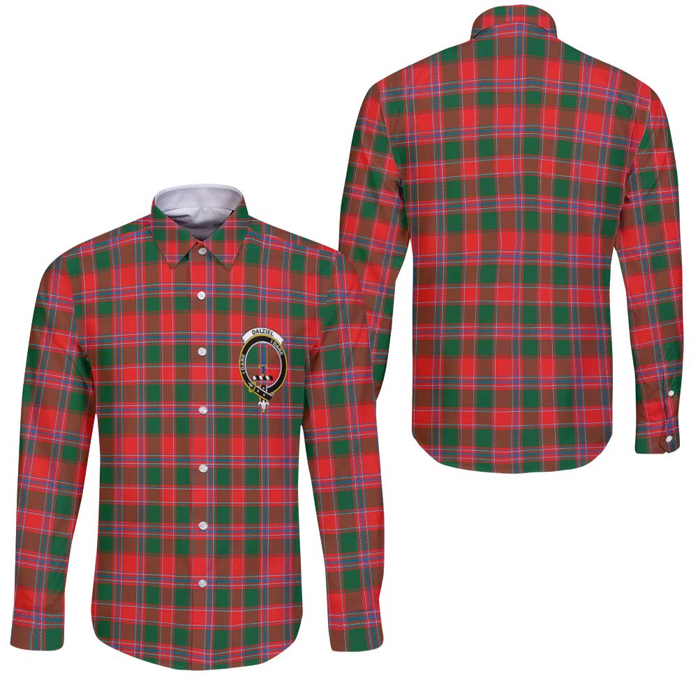 Clan Dalziel Tartan Long Sleeve Button Shirt Crest And Plaid Basic Style