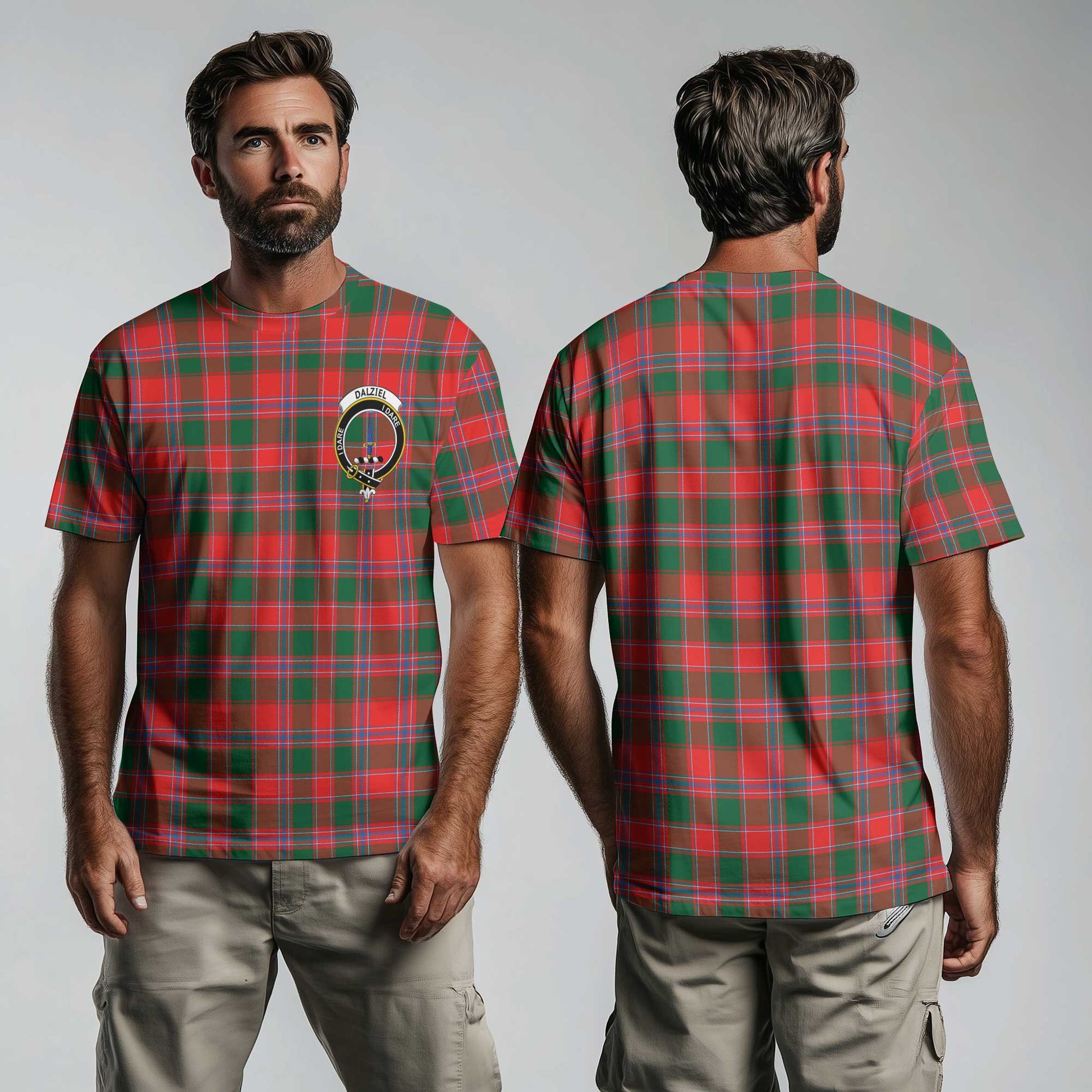 Clan Dalziel Tartan Men T Shirt Crest And Plaid Basic Style