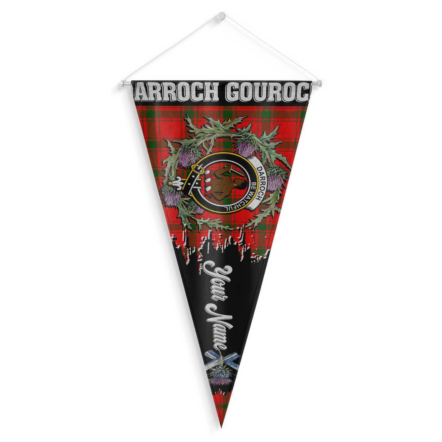 Clan Darroch Gourock Tartan Felt Pennant Crest And Plaid Basic Style