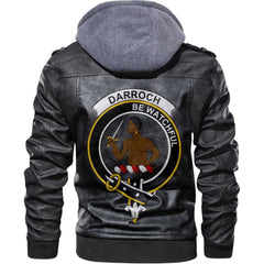 Clan Darroch Gourock Tartan Zip Leather Jacket Crest And Plaid Basic Style