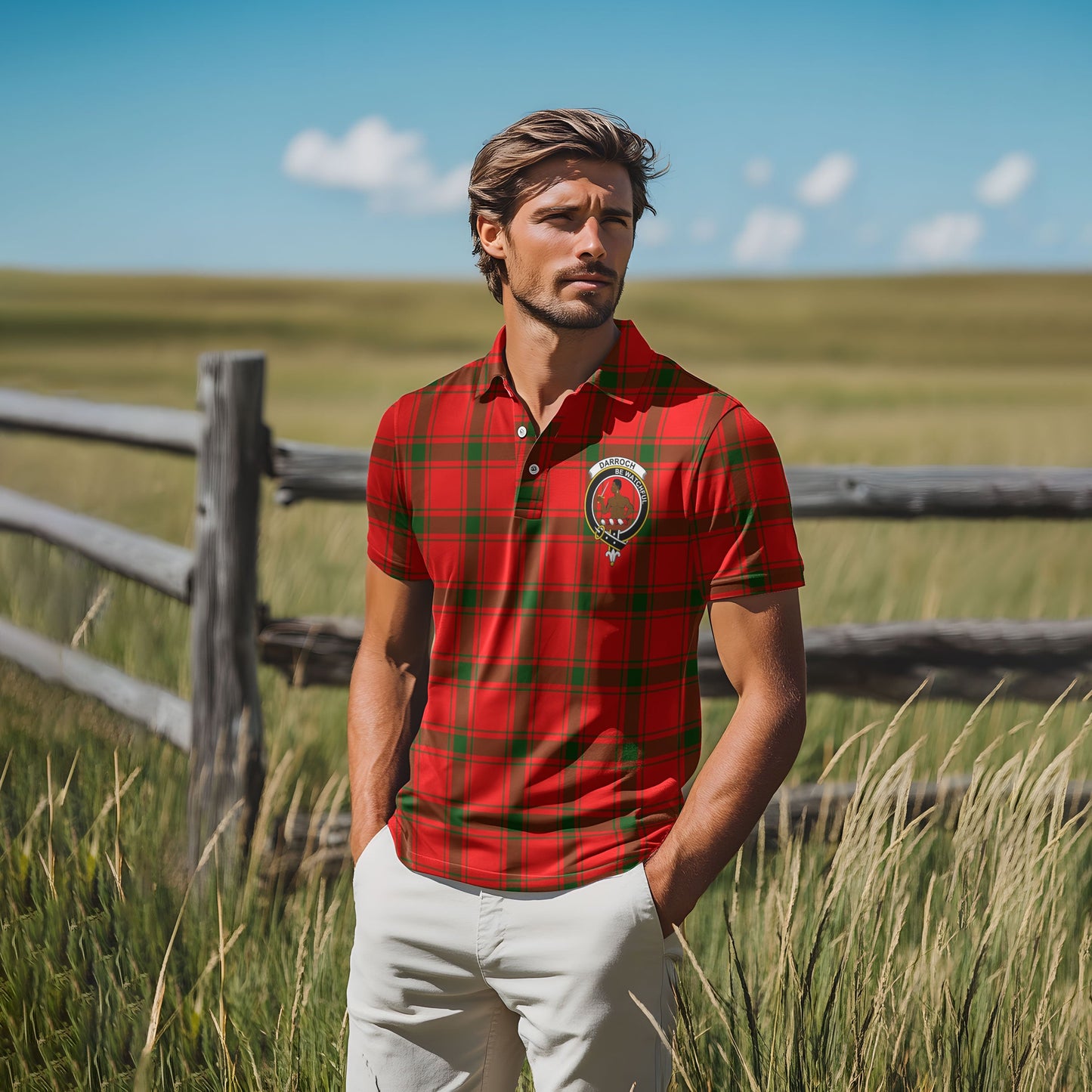 Clan Darroch Tartan Golf Men Polo Shirt Crest And Plaid Basic Style