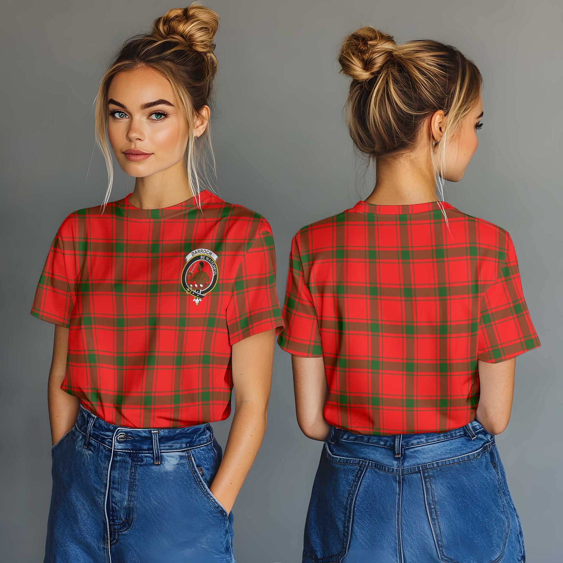 Clan Darroch Tartan Women T Shirt Crest And Plaid Basic Style