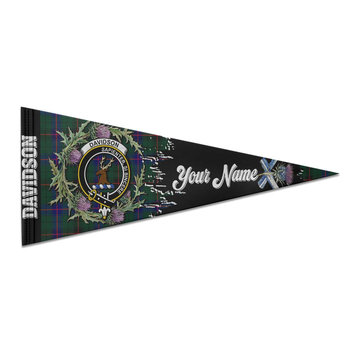 Clan Davidson Tartan Felt Pennant Crest And Plaid Basic Style