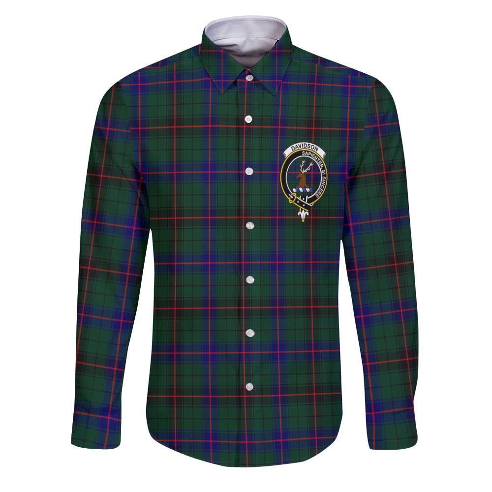 Clan Davidson Tartan Long Sleeve Button Shirt Crest And Plaid Basic Style