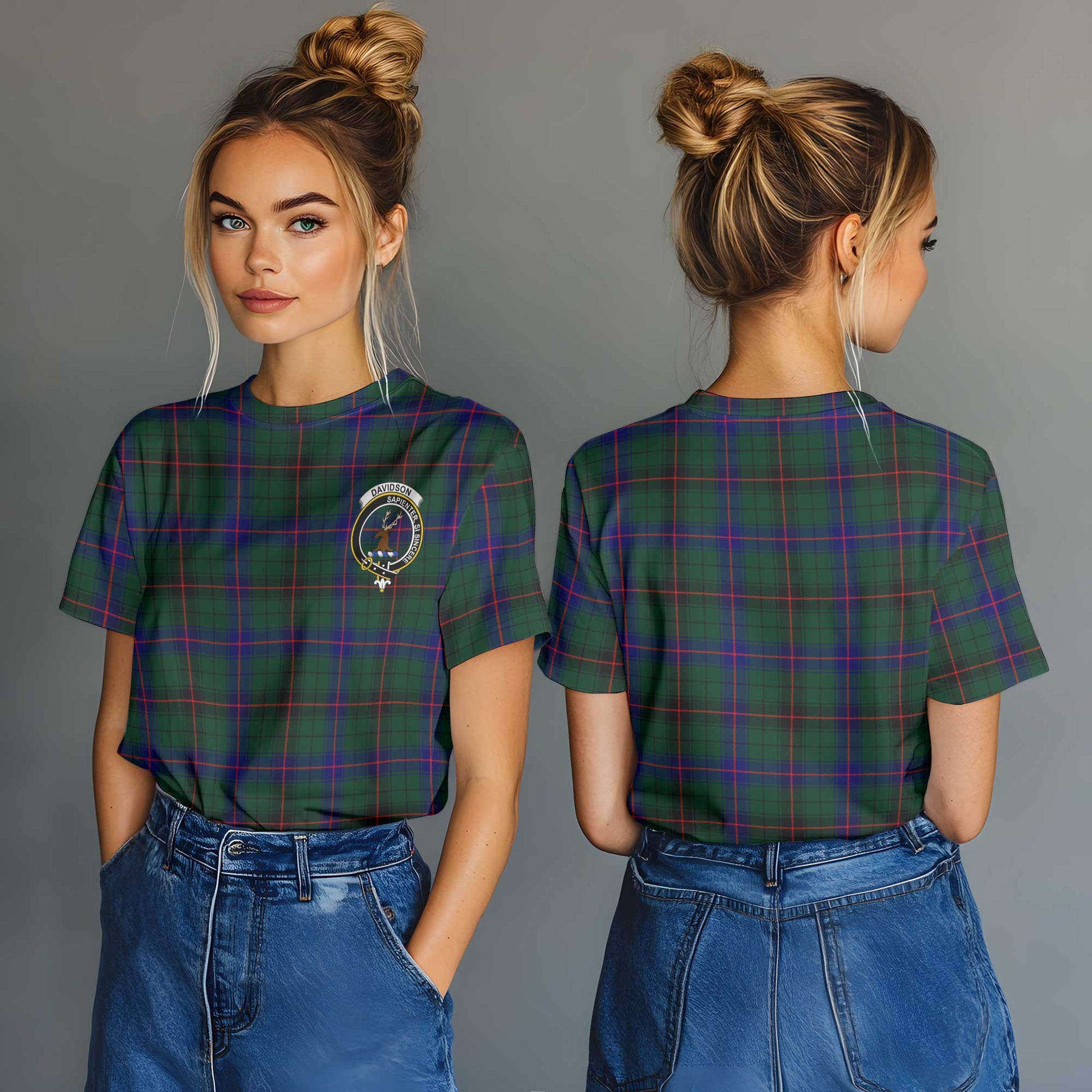 Clan Davidson Tartan Women T Shirt Crest And Plaid Basic Style