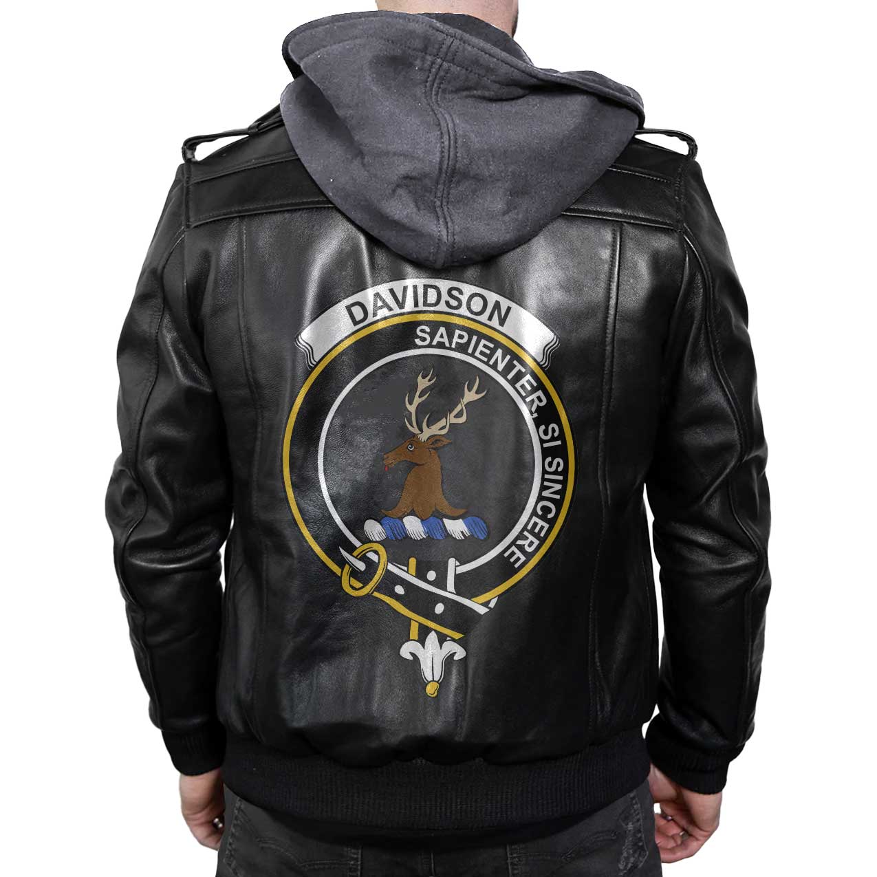 Clan Davidson Tartan Zip Leather Jacket Crest And Plaid Basic Style