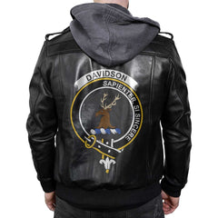 Clan Davidson Tartan Zip Leather Jacket Crest And Plaid Basic Style