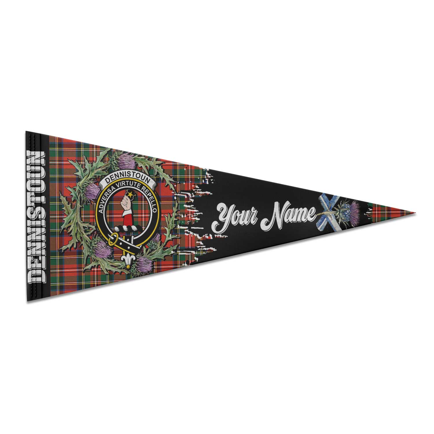 Clan Dennistoun Tartan Felt Pennant Crest And Plaid Basic Style