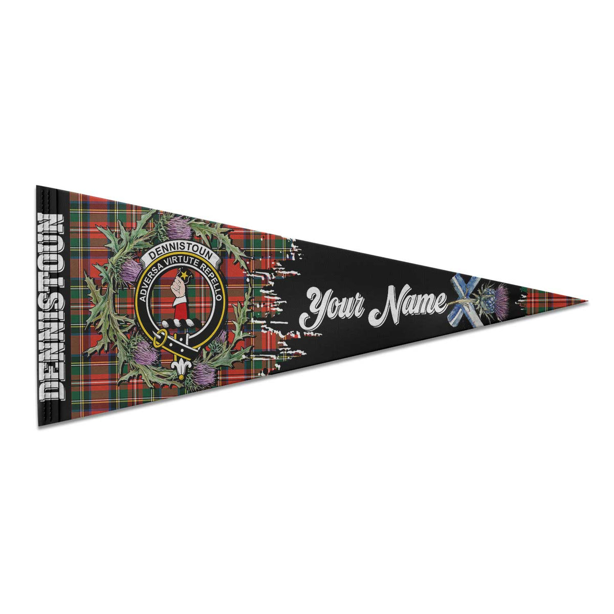 Clan Dennistoun Tartan Felt Pennant Crest And Plaid Basic Style