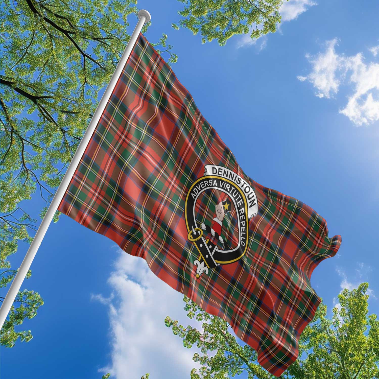 Clan Dennistoun Tartan Flag 1 Crest And Plaid Basic Style Tartan House Flag Crest And Plaid Basic Style