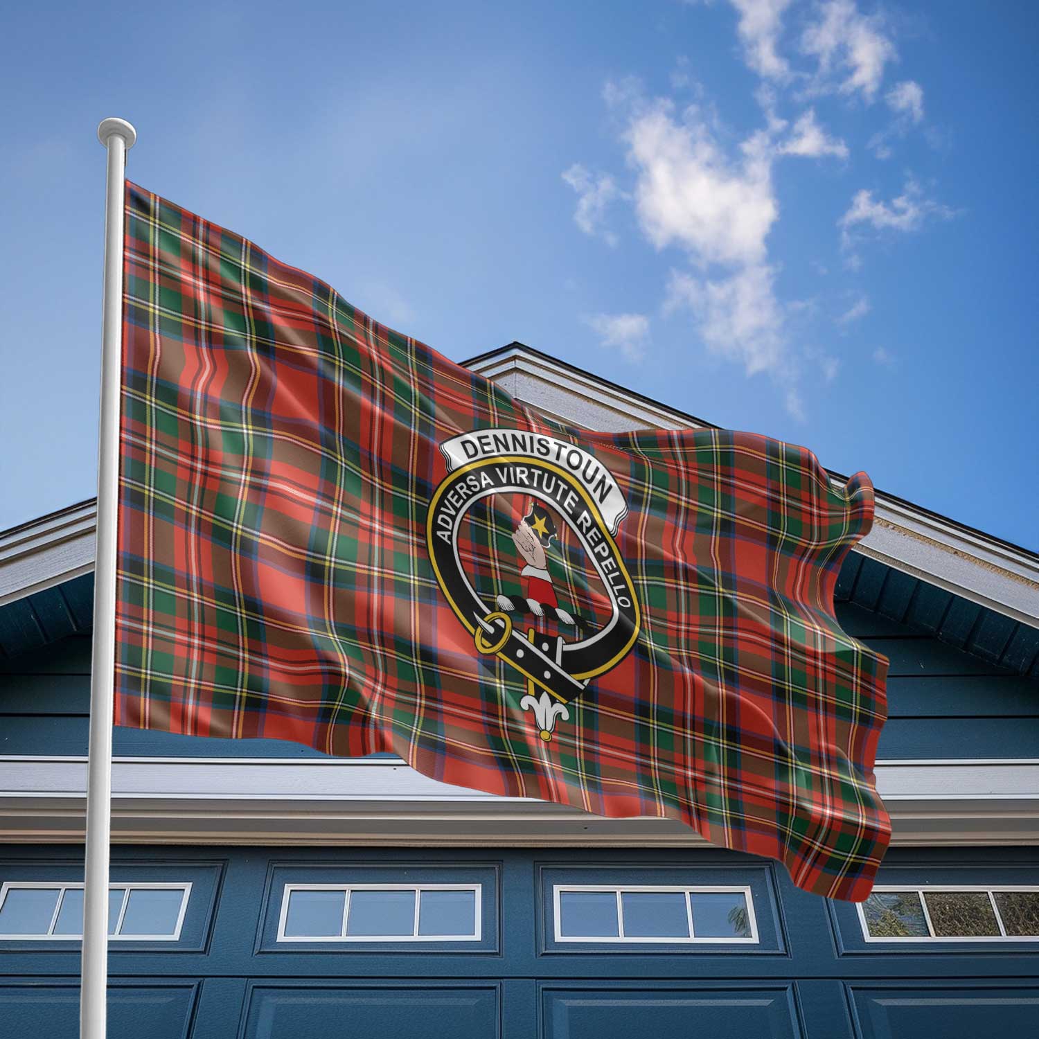 Clan Dennistoun Tartan Flag Crest And Plaid Basic Style