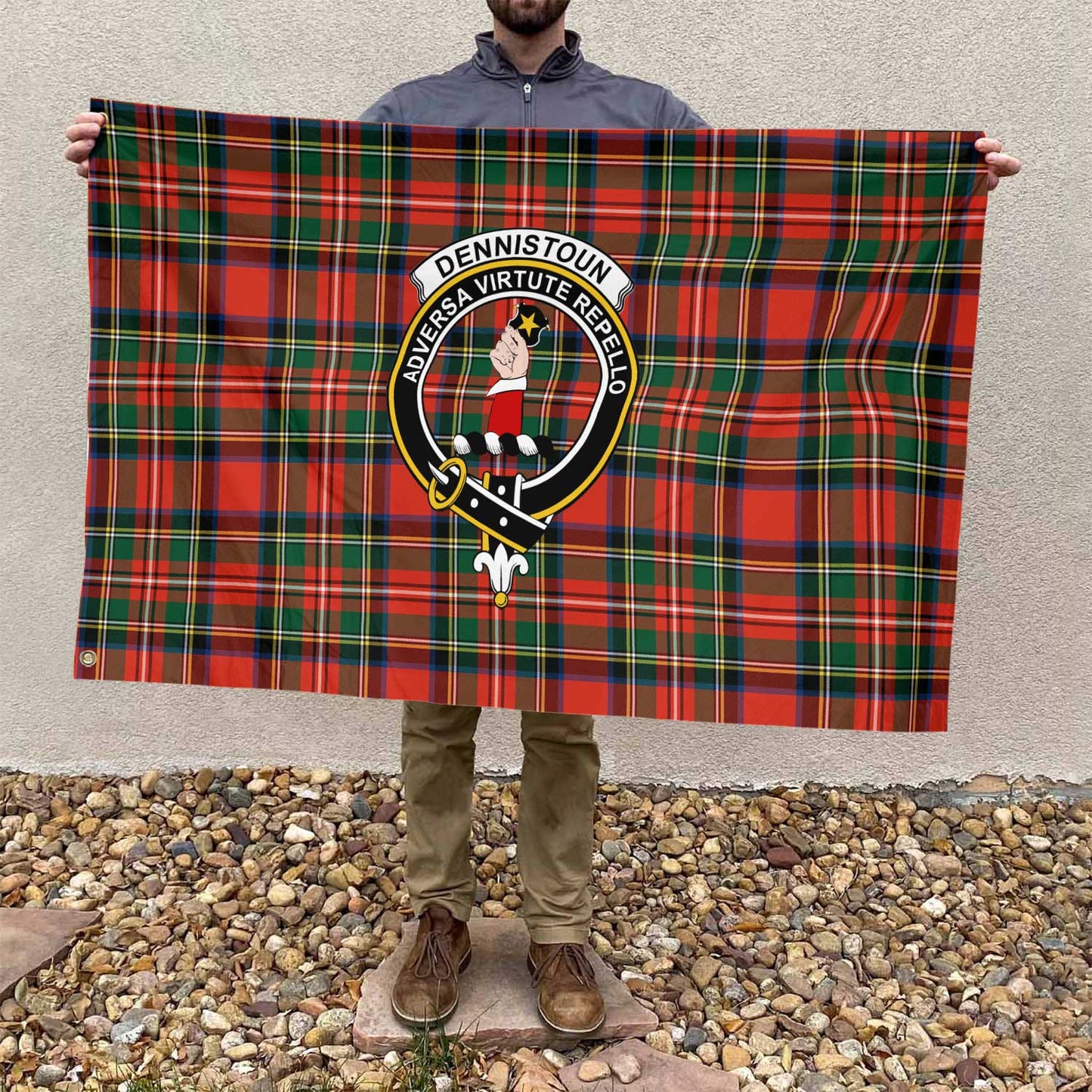 Clan Dennistoun Tartan Flag Crest And Plaid Basic Style