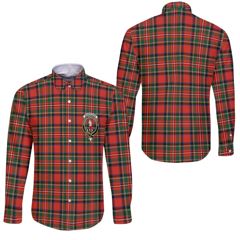 Clan Dennistoun Tartan Long Sleeve Button Shirt Crest And Plaid Basic Style