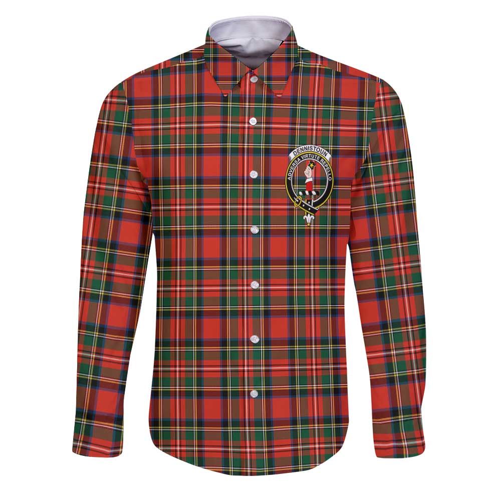 Clan Dennistoun Tartan Long Sleeve Button Shirt Crest And Plaid Basic Style