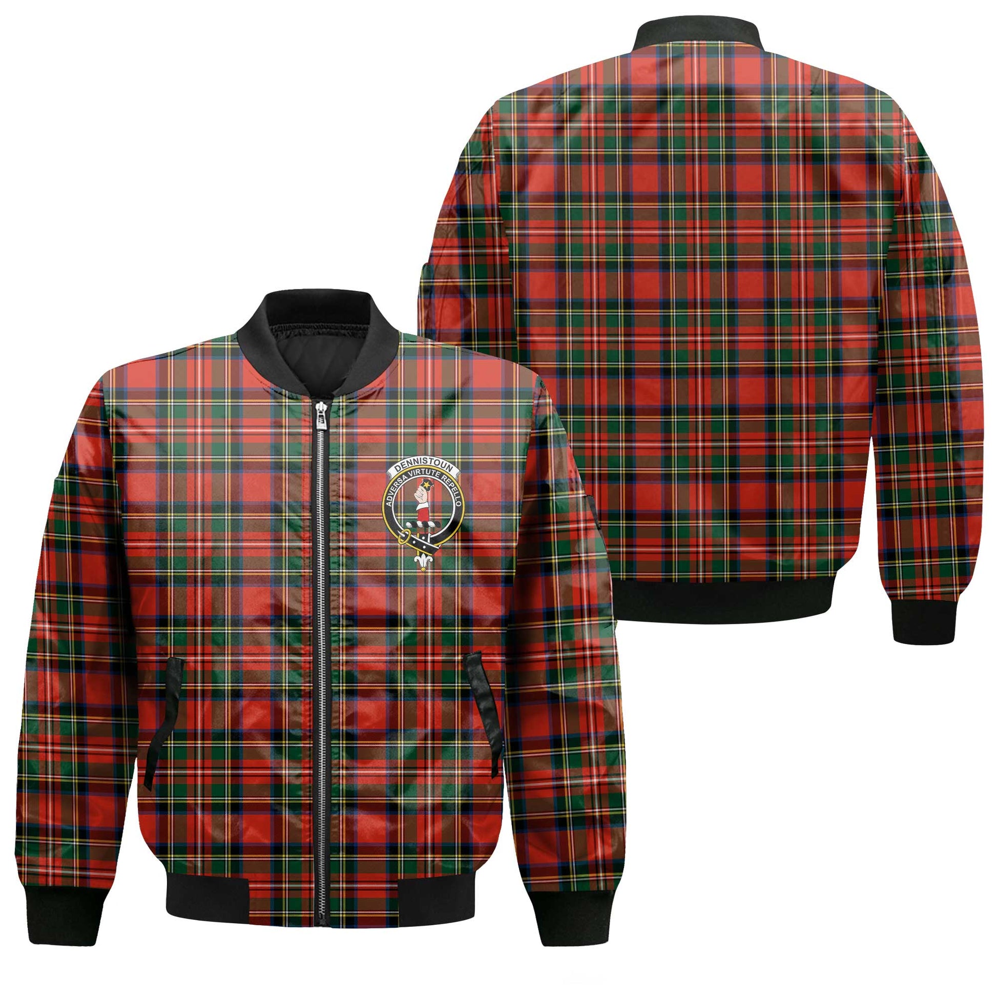 Clan Dennistoun Tartan Men Bomber Jacket Crest And Plaid Basic Style