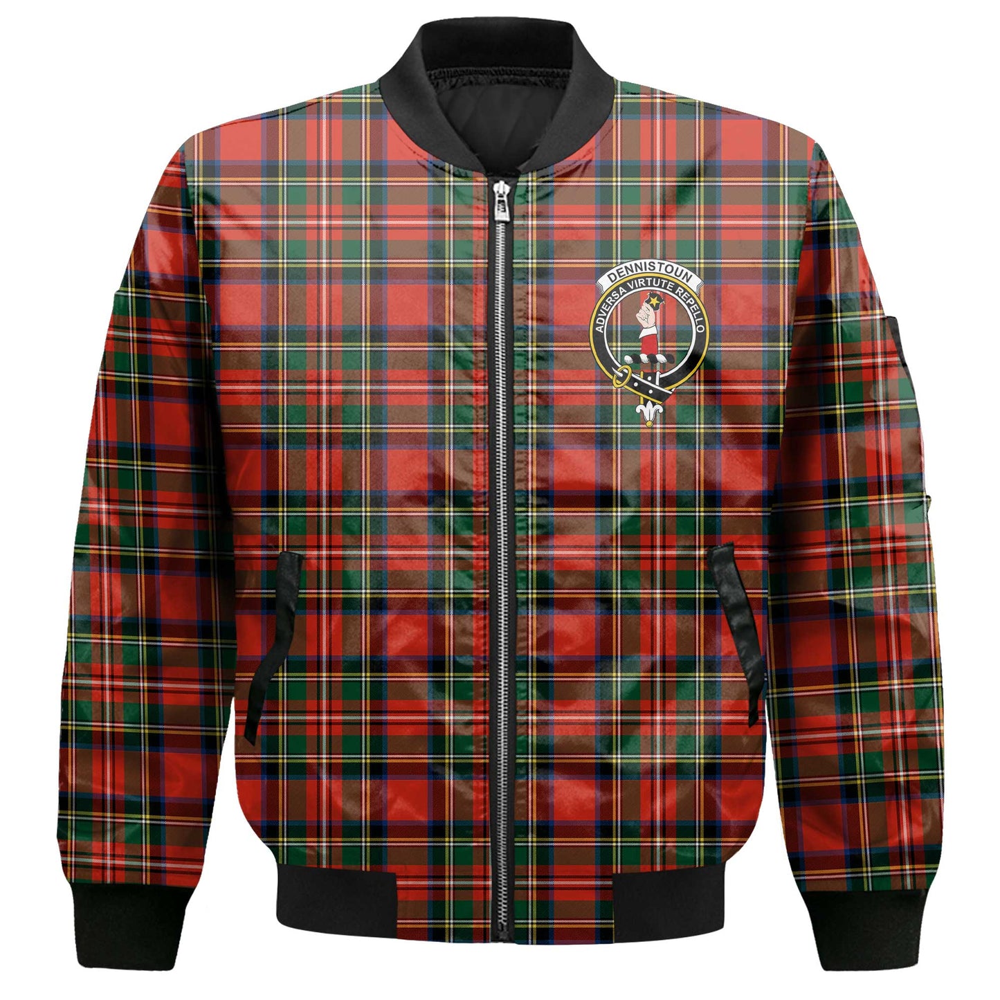 Clan Dennistoun Tartan Men Bomber Jacket Crest And Plaid Basic Style