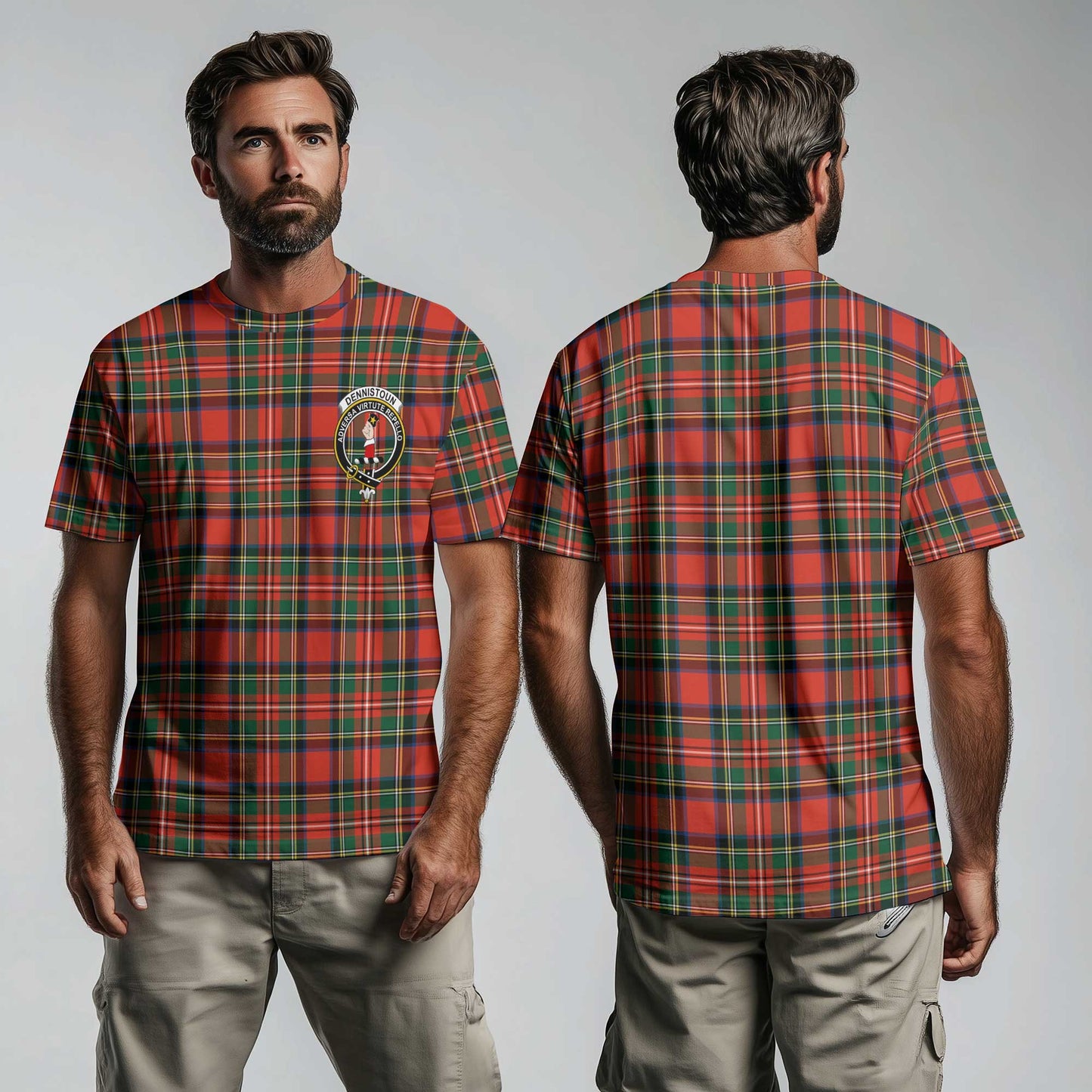 Clan Dennistoun Tartan Men T Shirt Crest And Plaid Basic Style