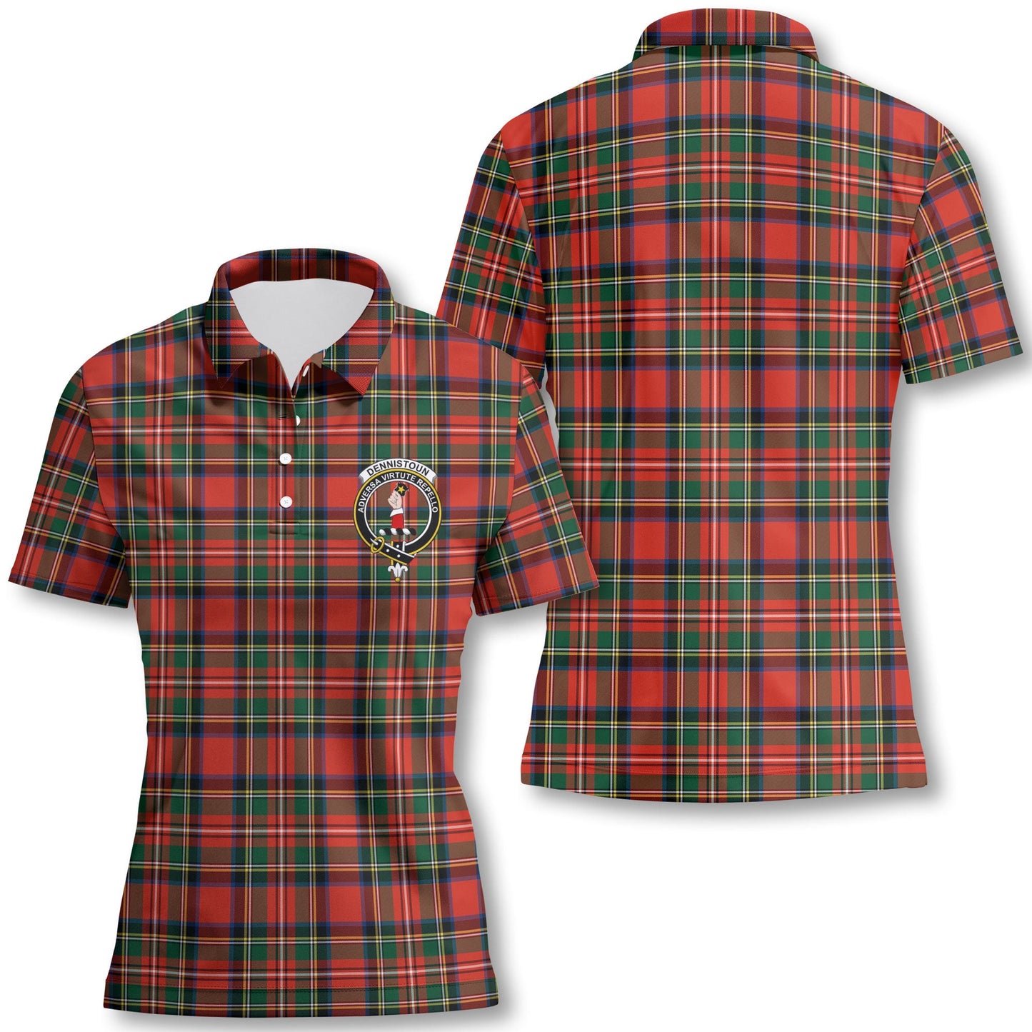 Clan Dennistoun Tartan Women Polo Shirt Crest And Plaid Basic Style