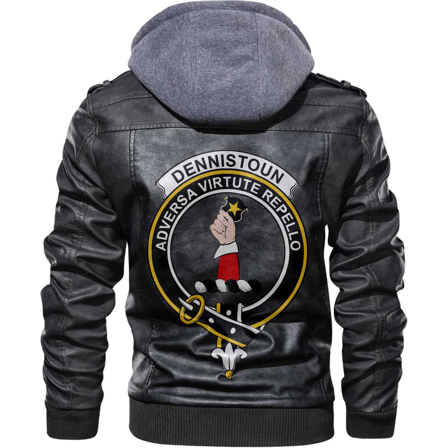 Clan Dennistoun Tartan Zip Leather Jacket Crest And Plaid Basic Style