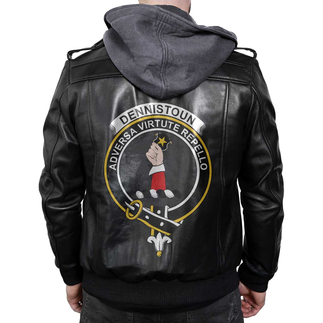 Clan Dennistoun Tartan Zip Leather Jacket Crest And Plaid Basic Style
