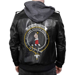 Clan Dennistoun Tartan Zip Leather Jacket Crest And Plaid Basic Style