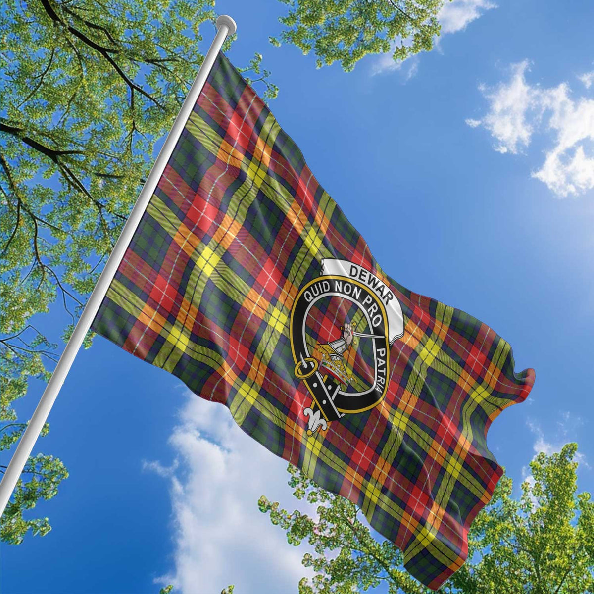 Clan Dewar Tartan Flag Crest And Plaid Basic Style