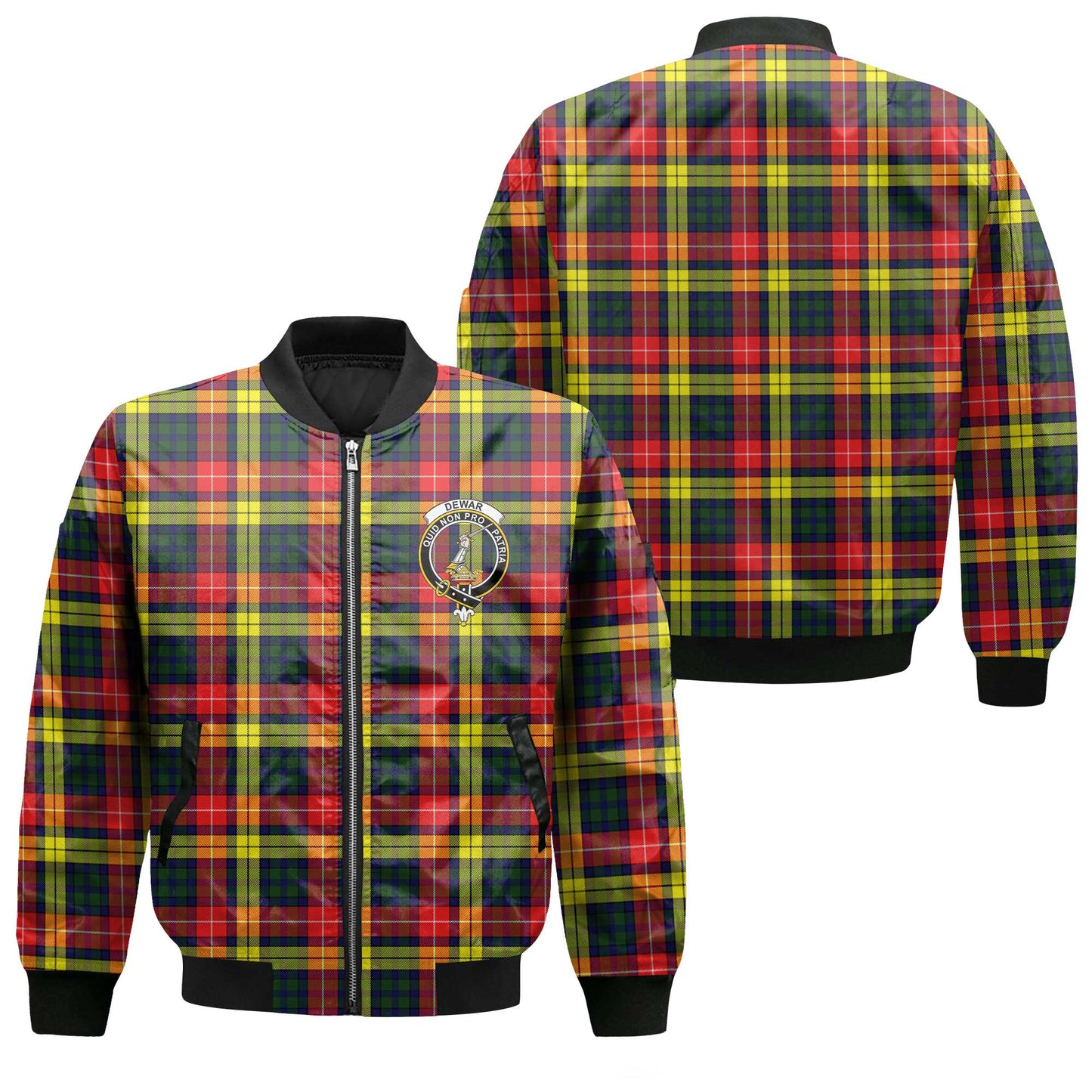 Clan Dewar Tartan Men Bomber Jacket Crest And Plaid Basic Style