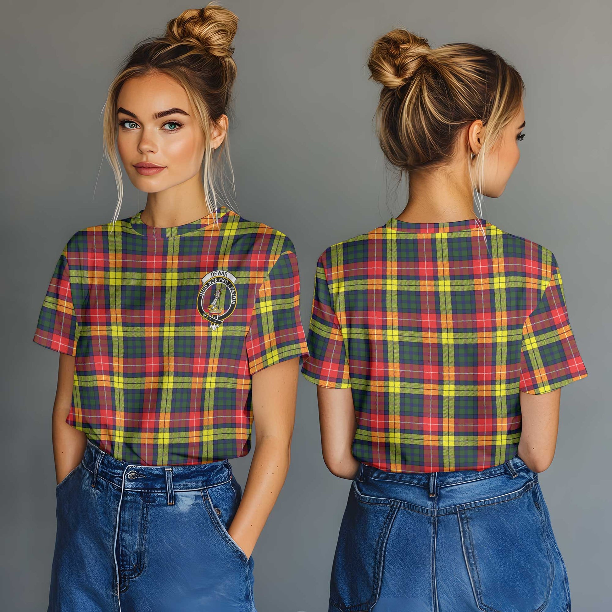 Clan Dewar Tartan Women T Shirt Crest And Plaid Basic Style