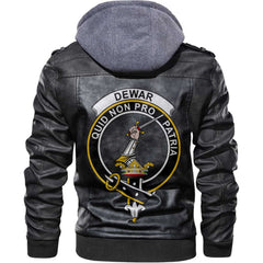 Clan Dewar Tartan Zip Leather Jacket Crest And Plaid Basic Style
