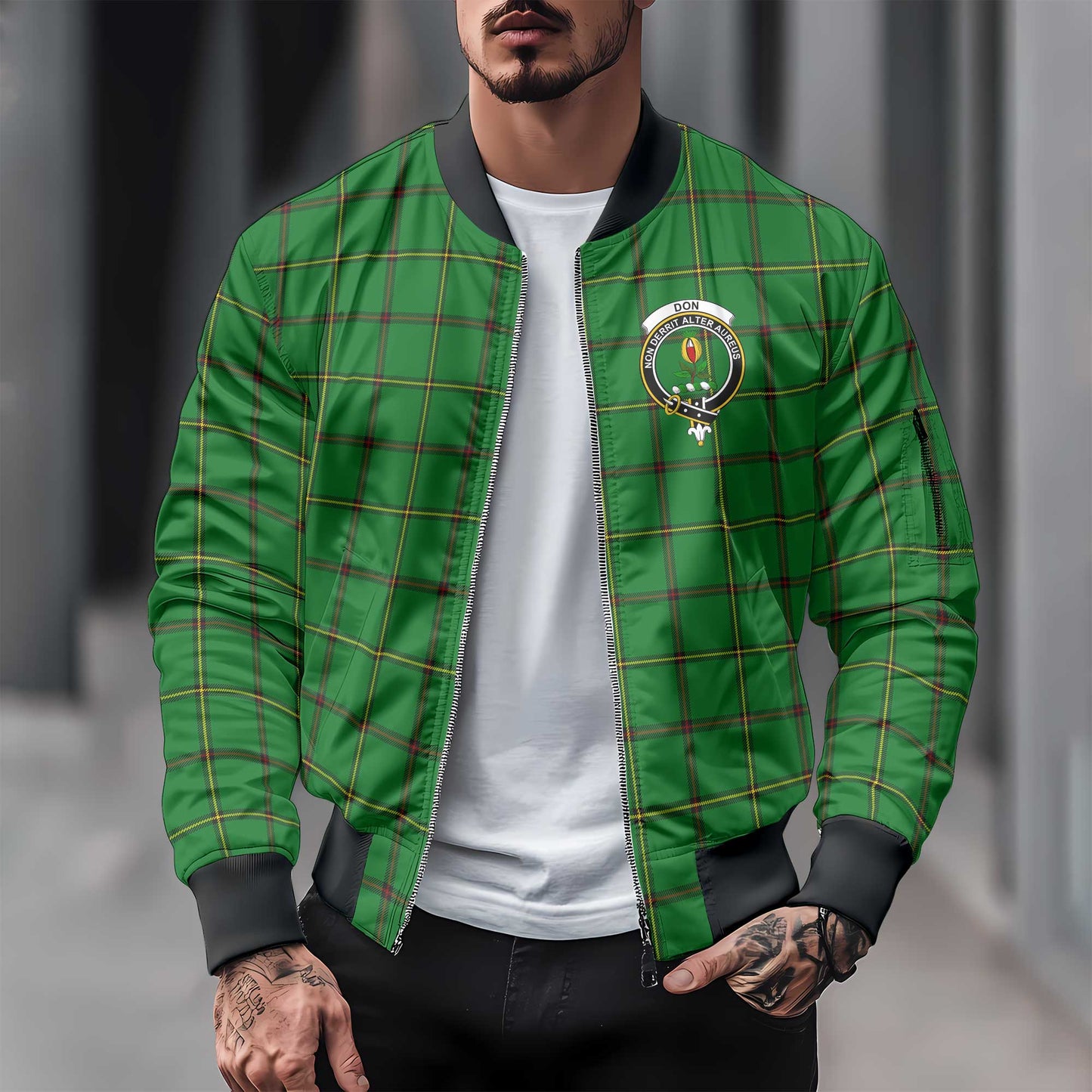 Clan Don Tartan Men Bomber Jacket Crest And Plaid Basic Style