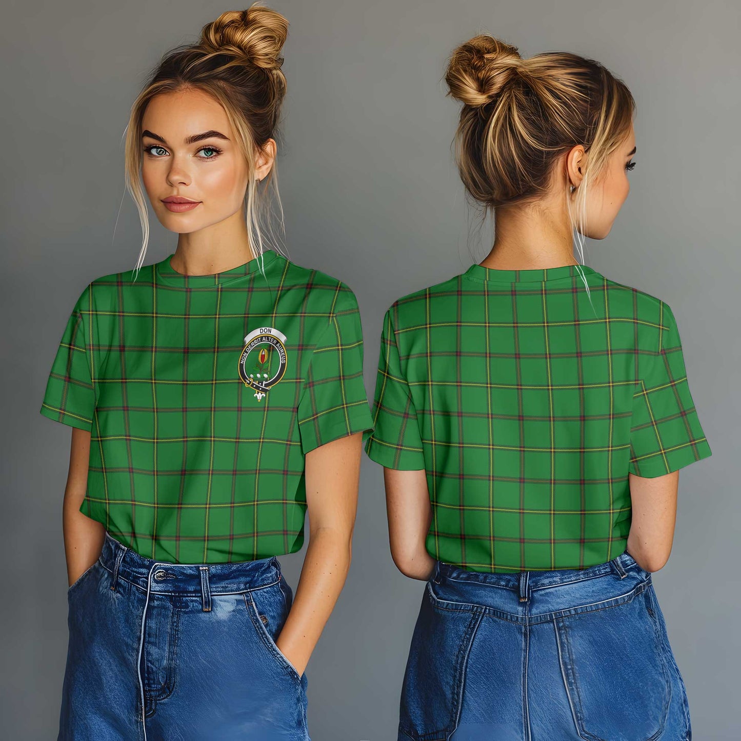 Clan Don Tartan Women T Shirt Crest And Plaid Basic Style