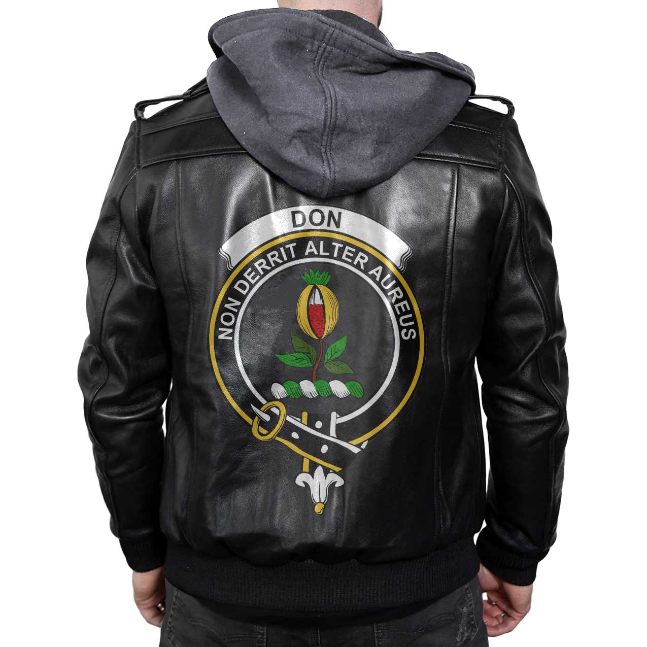 Clan Don Tartan Zip Leather Jacket Crest And Plaid Basic Style