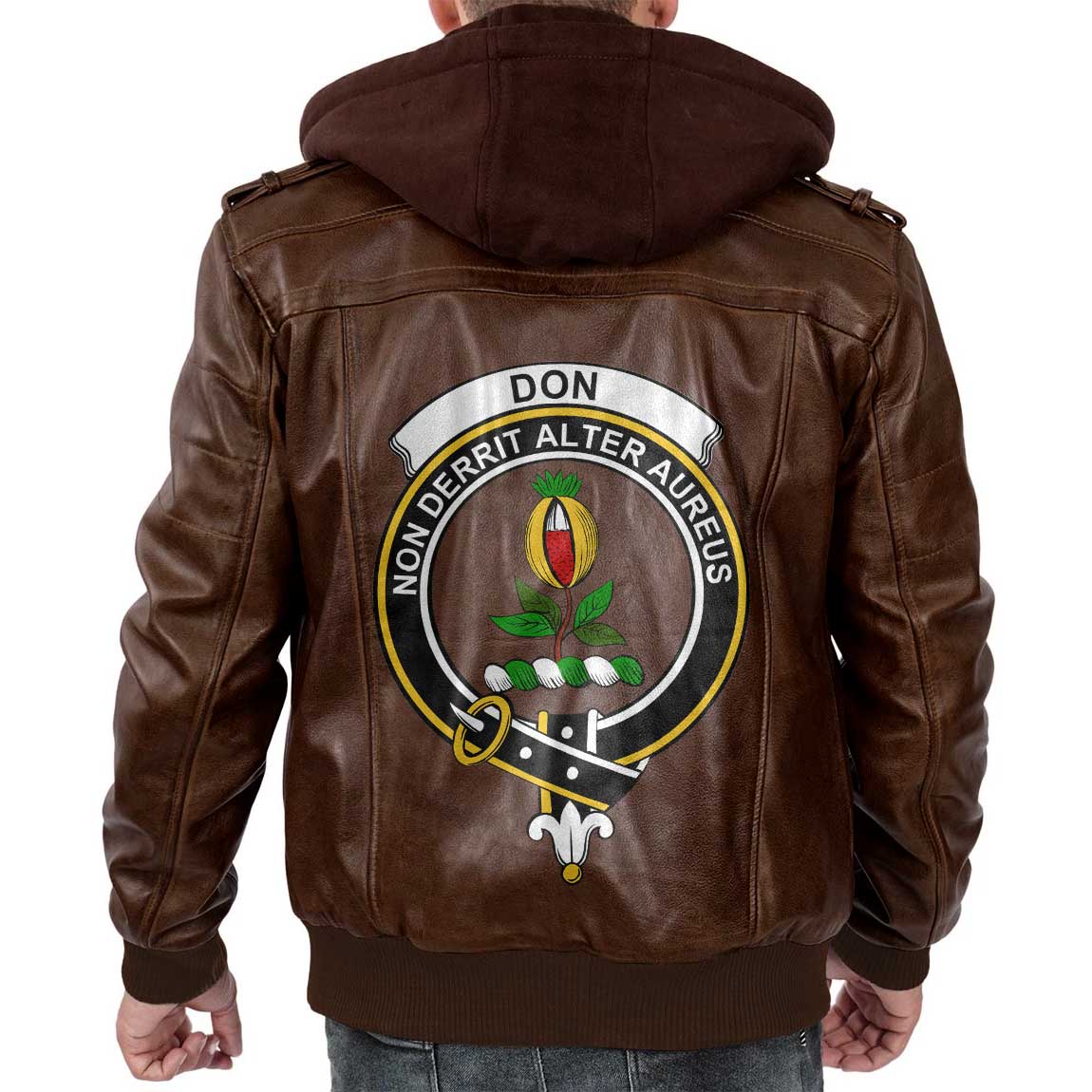 Clan Don Tartan Zip Leather Jacket Crest And Plaid Basic Style