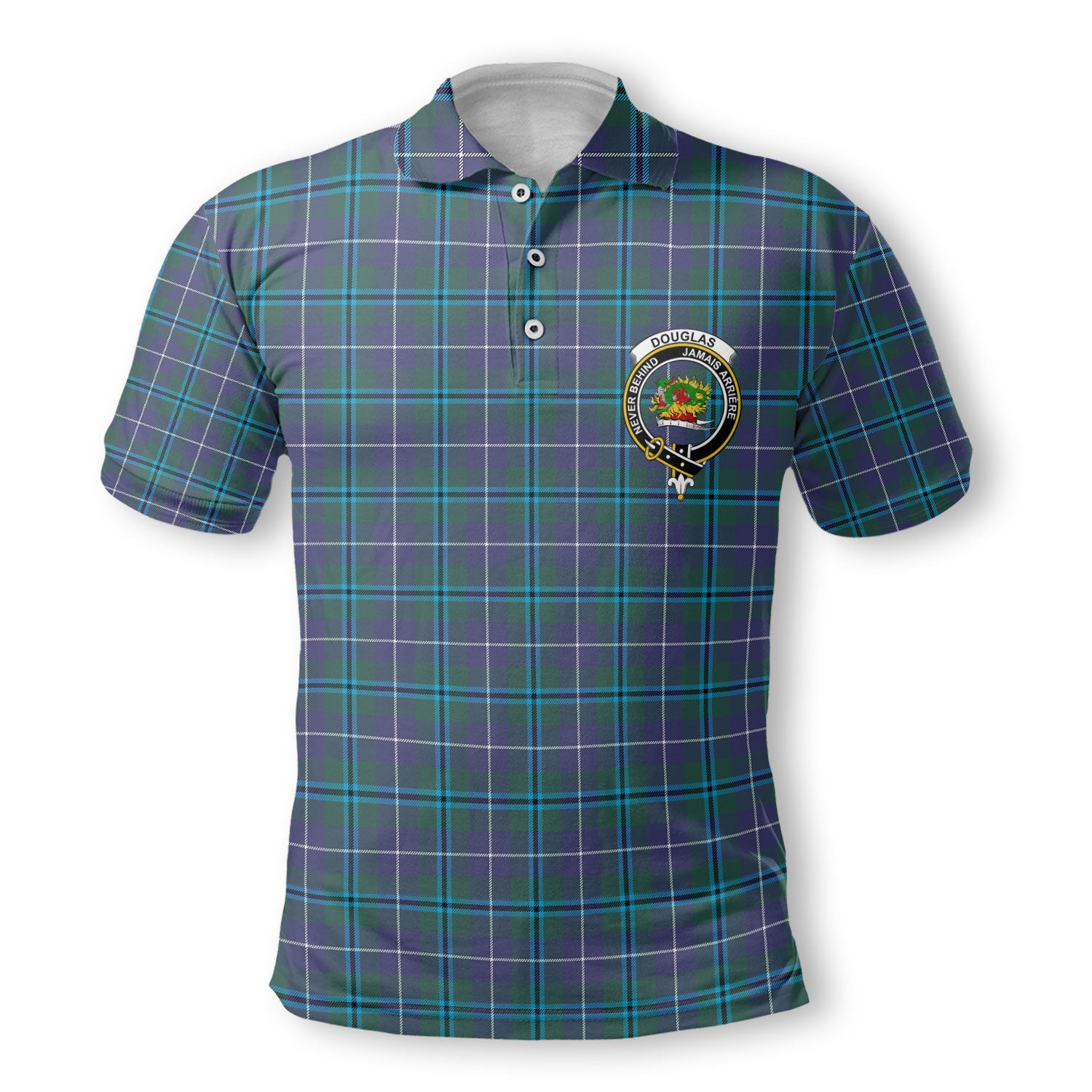 Clan Douglas Golf Men Polo Shirt Crest And Plaid Basic Style