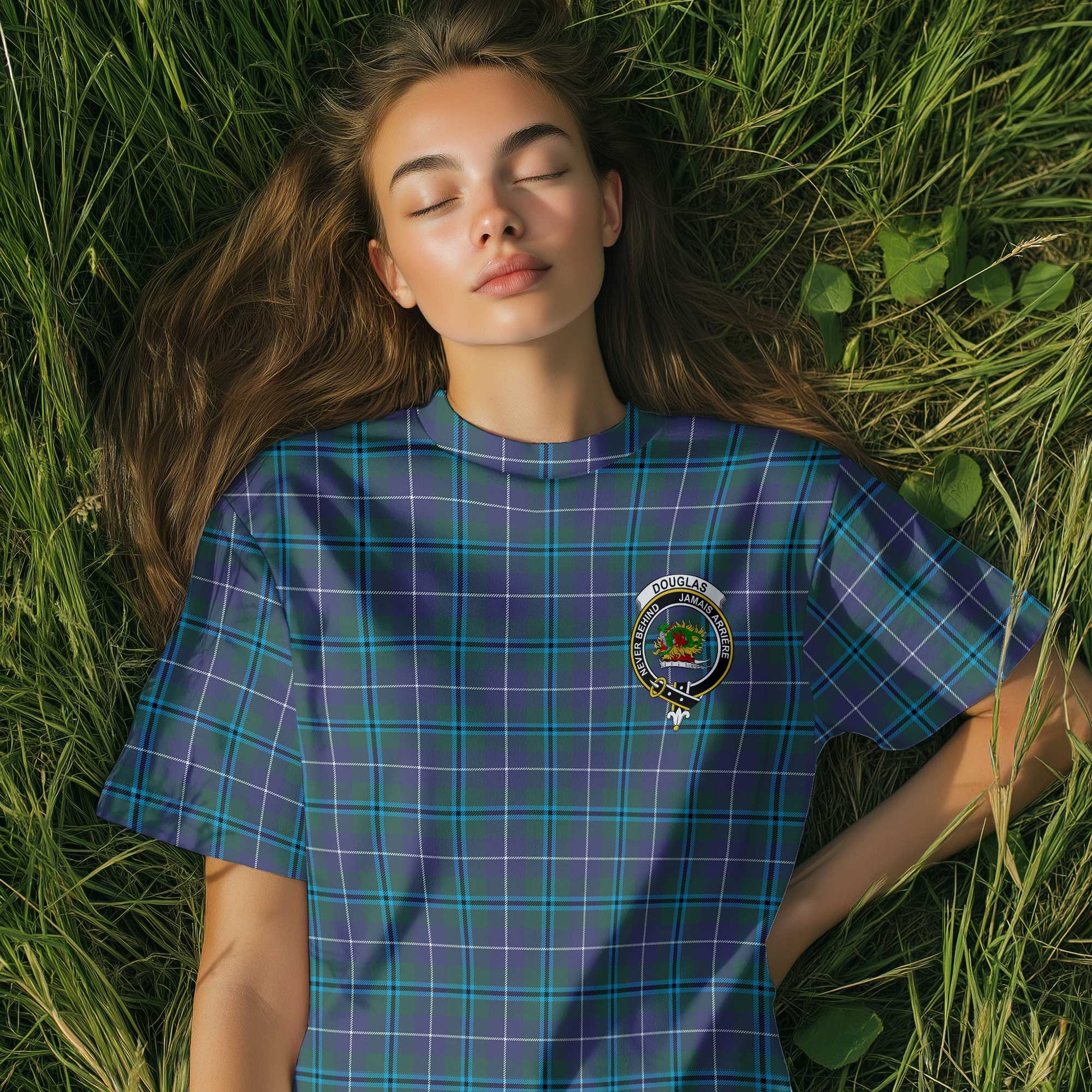 Clan Douglas Tartan Women T Shirt Crest And Plaid Basic Style