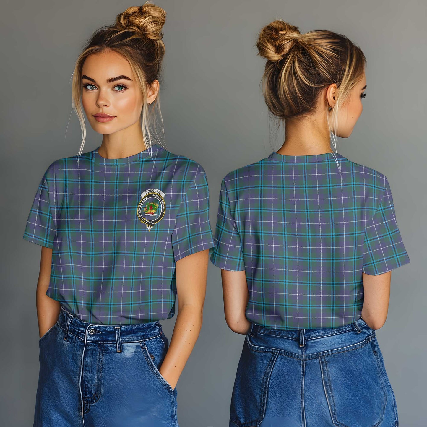 Clan Douglas Tartan Women T Shirt Crest And Plaid Basic Style