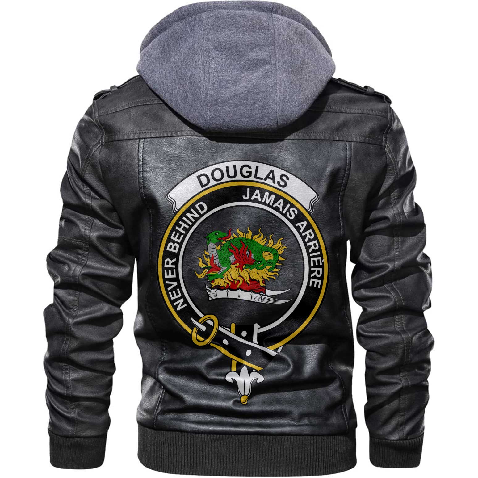 Clan Douglas Tartan Zip Leather Jacket Crest And Plaid Basic Style