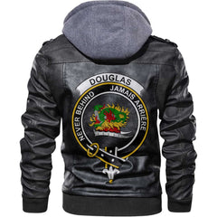Clan Douglas Tartan Zip Leather Jacket Crest And Plaid Basic Style