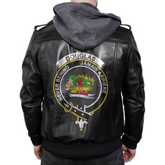 Clan Douglas Tartan Zip Leather Jacket Crest And Plaid Basic Style
