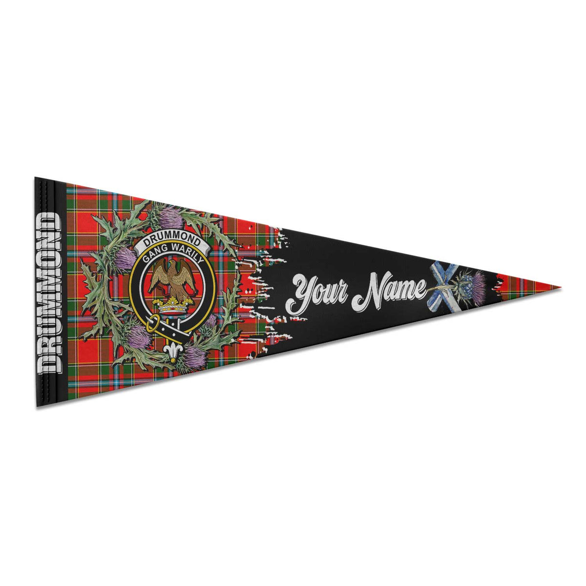 Clan Drummond Tartan Felt Pennant Crest And Plaid Basic Style