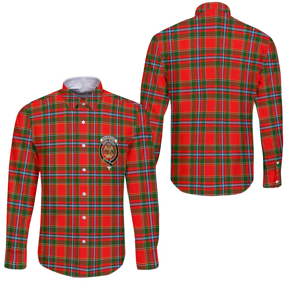 Clan Drummond Tartan Long Sleeve Button Shirt Crest And Plaid Basic Style