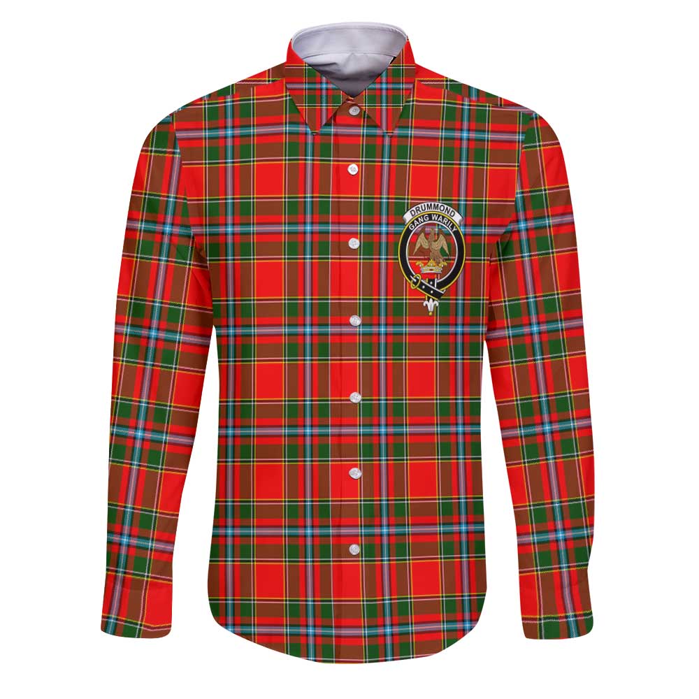 Clan Drummond Tartan Long Sleeve Button Shirt Crest And Plaid Basic Style