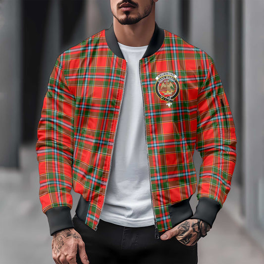 Clan Drummond Tartan Men Bomber Jacket Crest And Plaid Basic Style