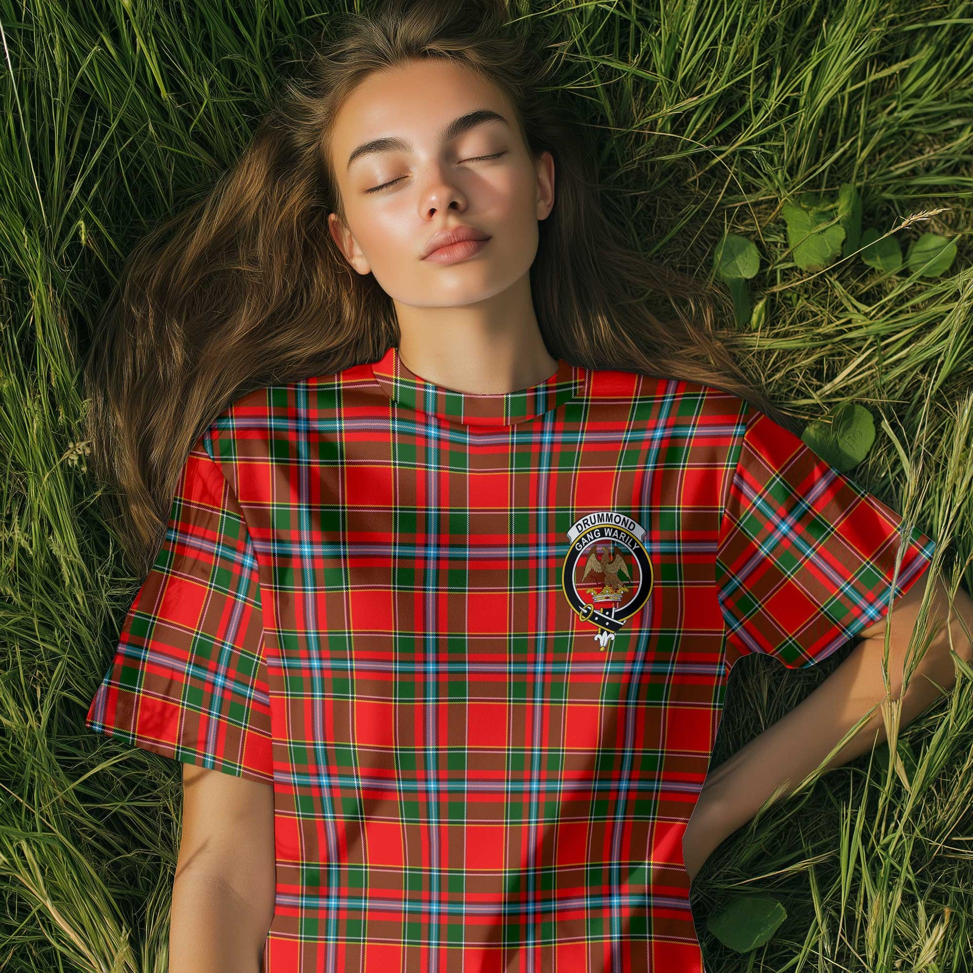 Clan Drummond Tartan Women T Shirt Crest And Plaid Basic Style