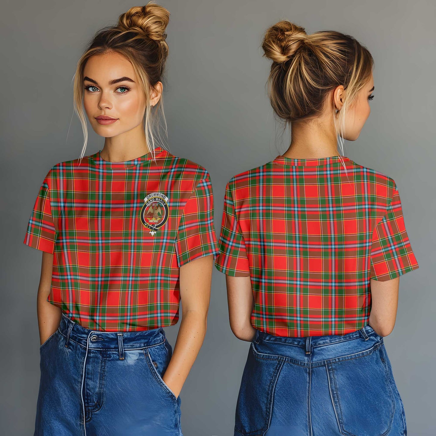 Clan Drummond Tartan Women T Shirt Crest And Plaid Basic Style