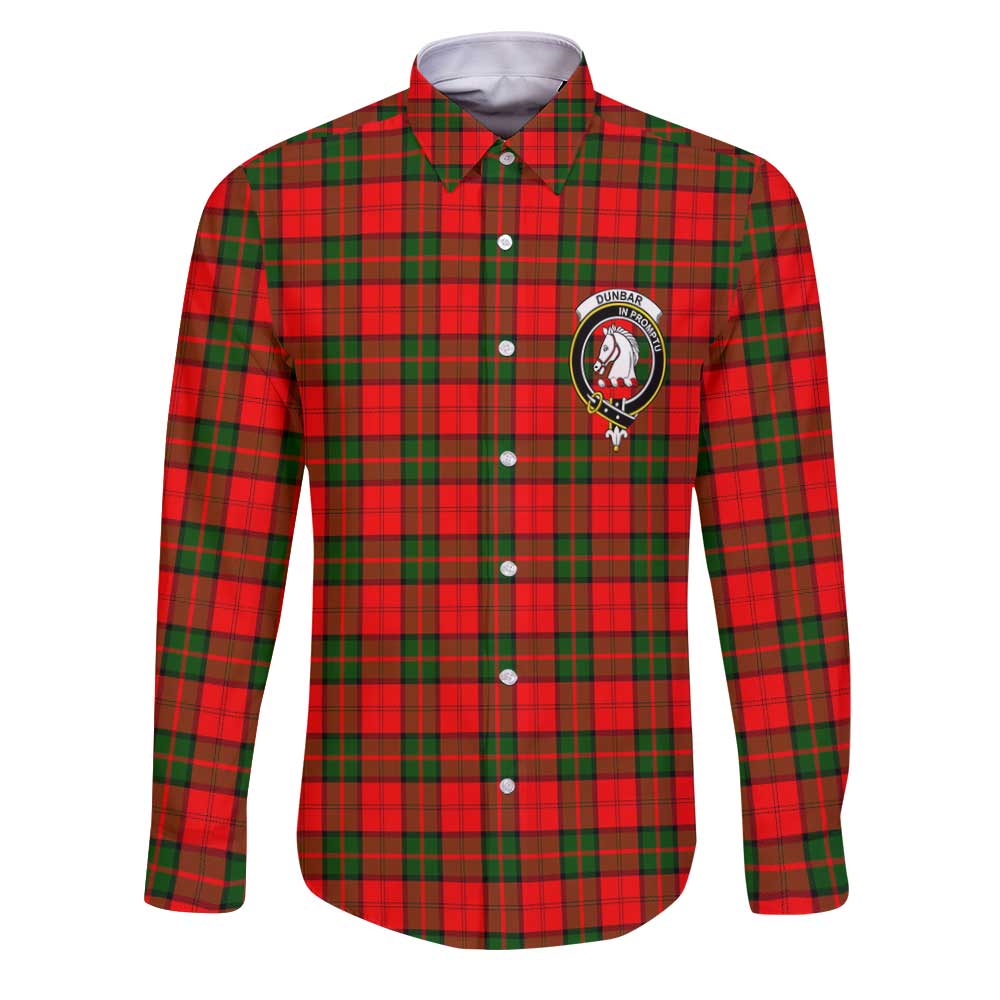 Clan Dunbar Tartan Long Sleeve Button Shirt Crest And Plaid Basic Style