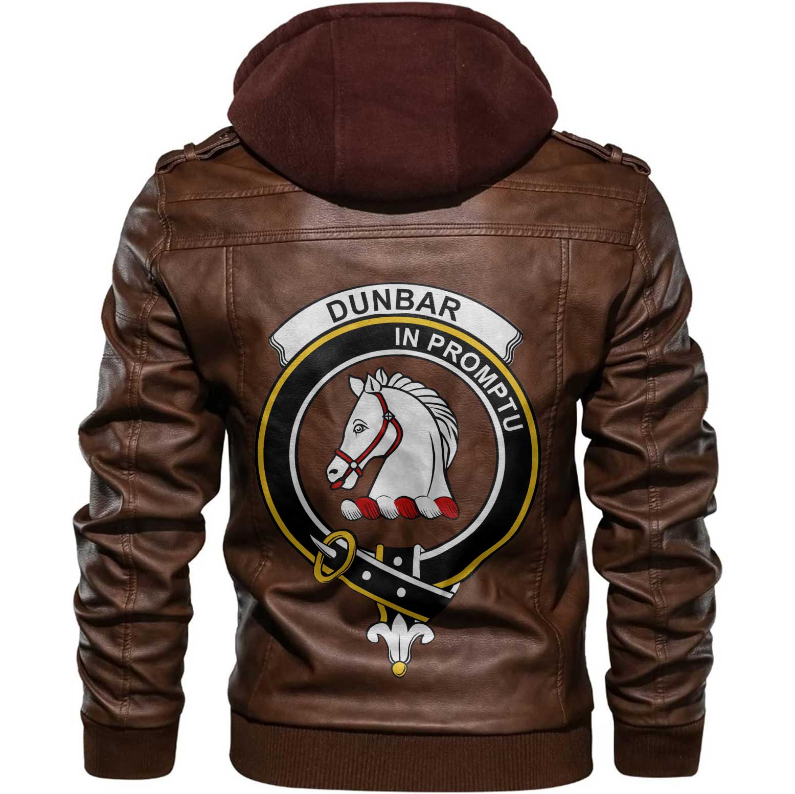 Clan Dunbar Tartan Zip Leather Jacket Crest And Plaid Basic Style