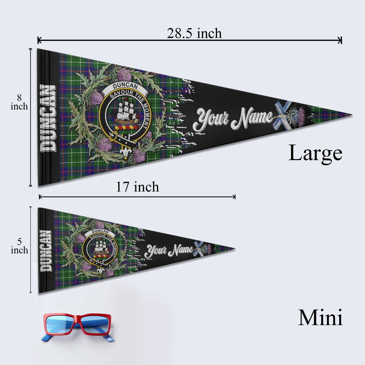 Clan Duncan Tartan Felt Pennant Crest And Plaid Basic Style