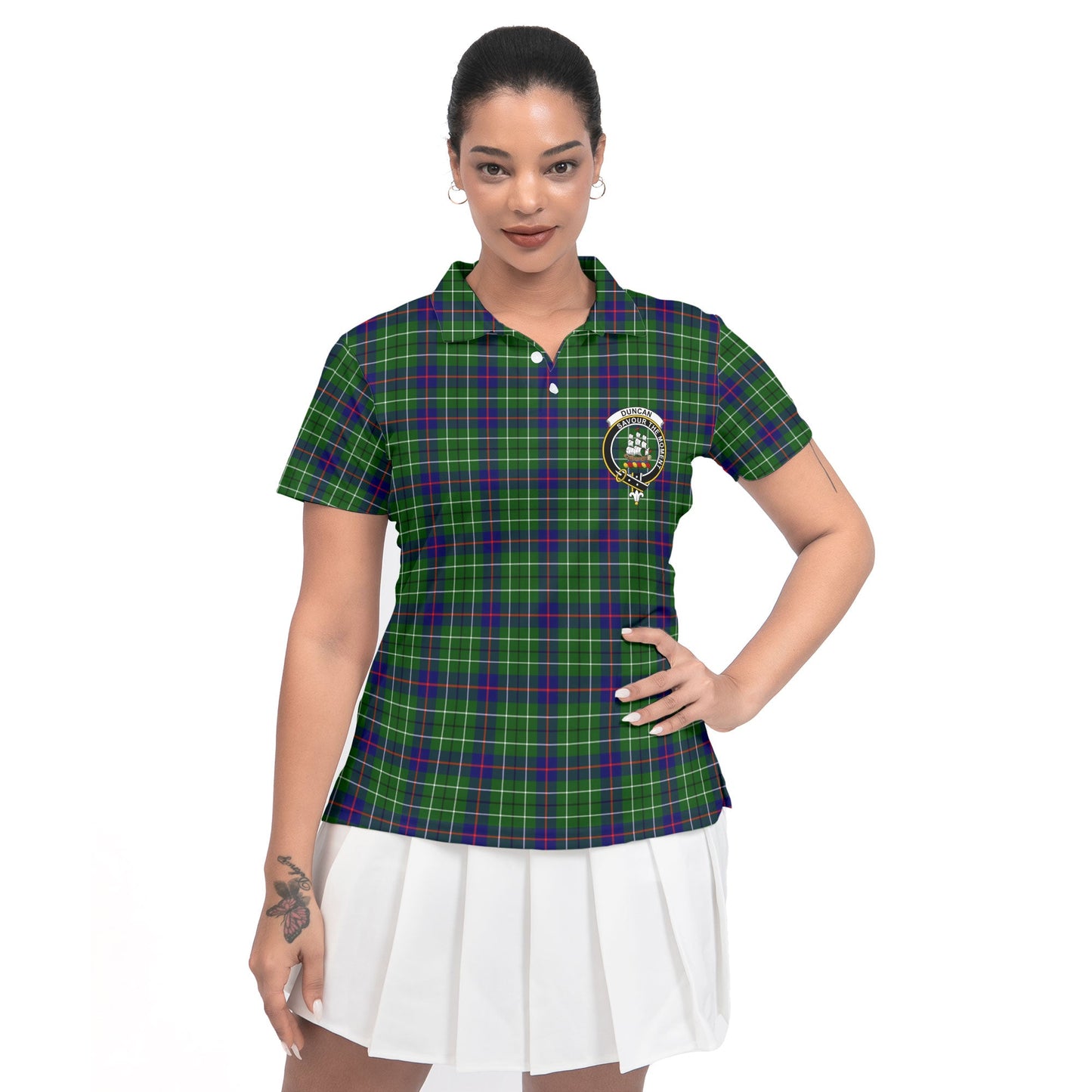 Clan Duncan Tartan Women Polo Shirt Crest And Plaid Basic Style